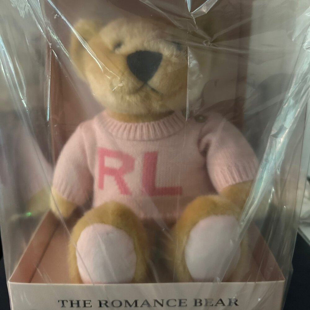 Ralph Lauren Romance Bear 2022 w/ Pink RL Sweater, Still Secured in Original Box